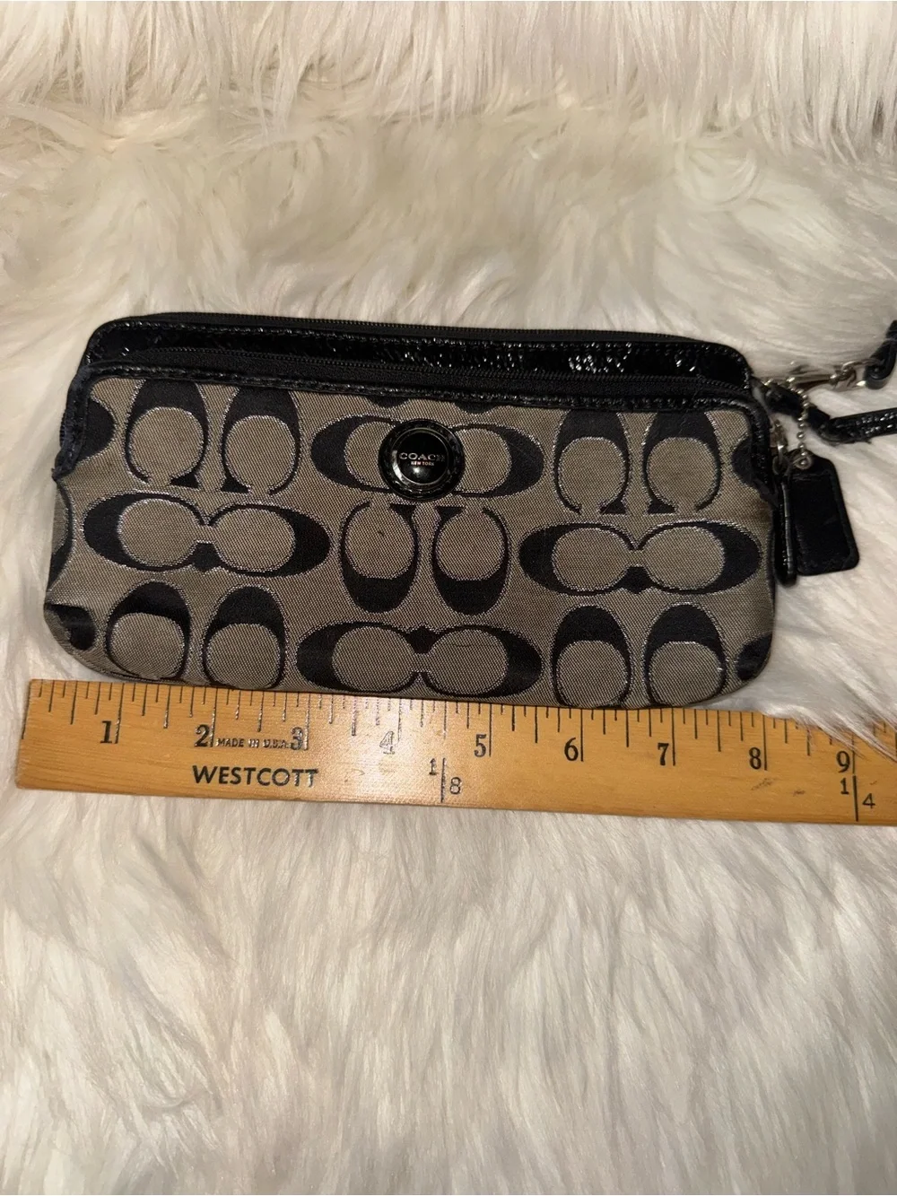 Coach Monogram Wristlet in Taupe and Black